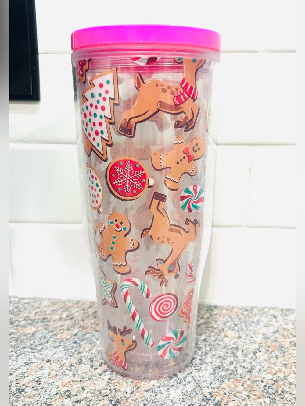 Simply Belle Pink Holiday Cookie Print Tumbler 24 Oz by Simple Southern No Straw